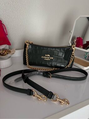 Coach Charlotte Shoulder Bag (Style
CL656) - Croc Embossed Amazon Green Leather